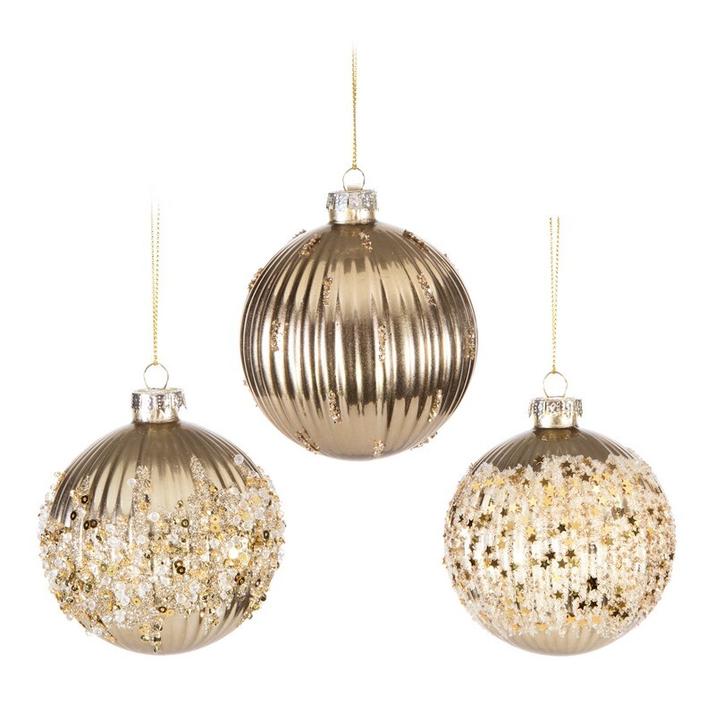 Premier Christmas Decoration 80mm Gold Metallic Glass Bauble - 3 Asst (1 Sent)