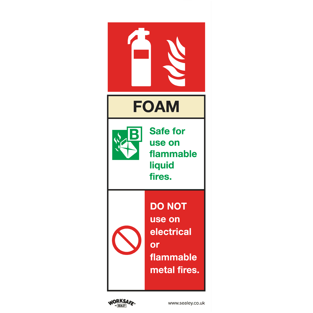 Sealey SS30P1 Safe Conditions Safety Sign - Foam Fire Extinguisher - Rigid
