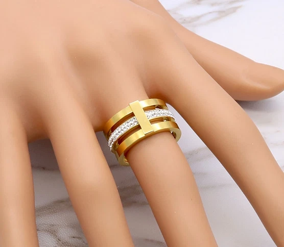 EDELSTAHL Ring XL BREIT 11mm STRASS silber rose gold Strassstein +++ AUSWAHL  - Bild 3 von 4