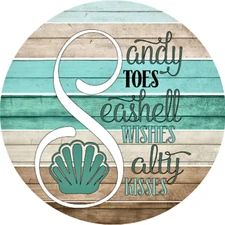 Sandy Toes Seashell Wishes Salty Kisses Sign,  Wreath Attachment, Door Hanger