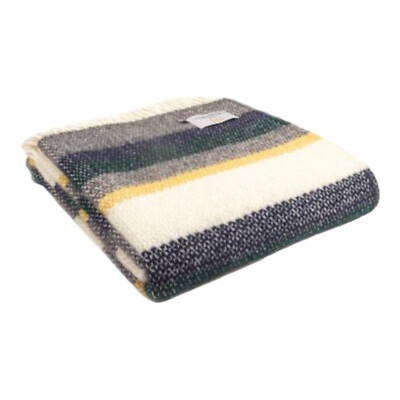 TWEEDMILL TEXTILIEN MARINEBLAU GESTREIFT 100 % REINE WOLLE ÜBERWURF DECKE BRITISCH