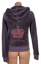 Juicy Couture Plum Crown Sequin Hoodie Jacket Full Zip S 90  s Y2K VTG Velour