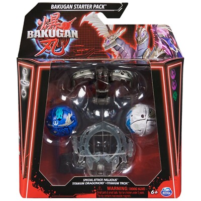 Bakugan Starter 3-Pack Spinning Action Special Attack Nillous, Dragonoid, Trox