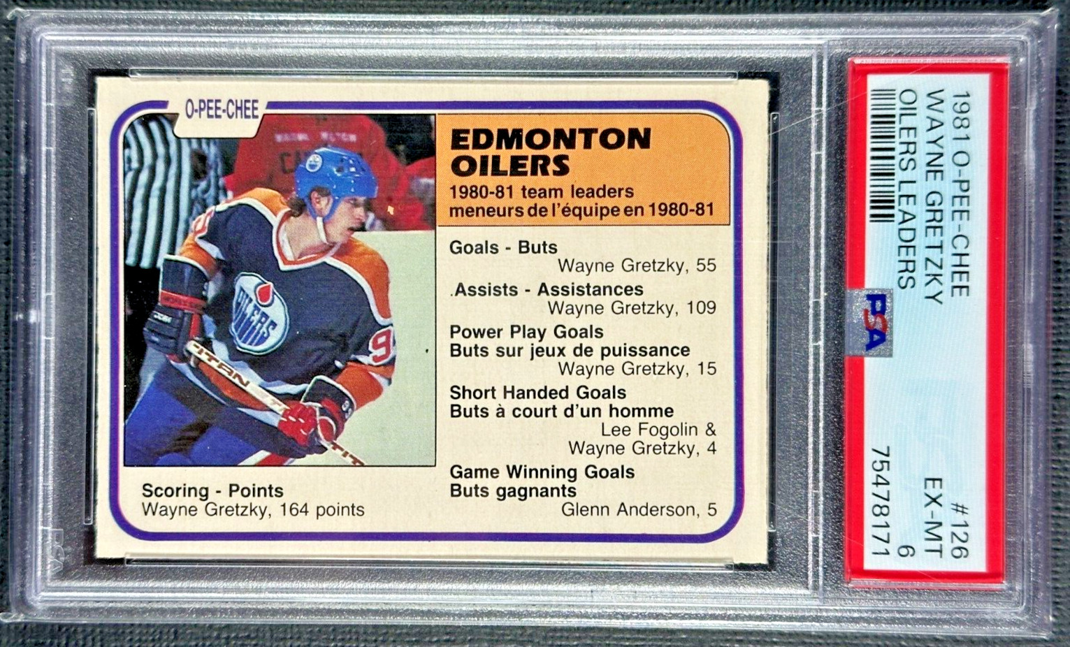Wayne Gretzky 1981-82 O-Pee-Chee #126 TL OPC Edmonton Oilers PSA 6 EX-MT