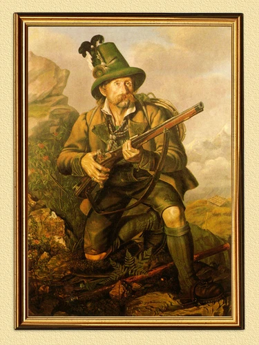 The Hunter Hunting Picture by Georg Wachter Innsbruck Poacher A3 587 Framed