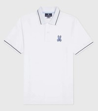 Psycho Bunny Men's White Wardell Tipped Bunny Logo Short Sleeve Polo Shirt