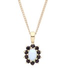 9ct Gold Natural Opal & Sapphire Cluster Pendant NECKLACE 18" Chain Solid 9K NEW
