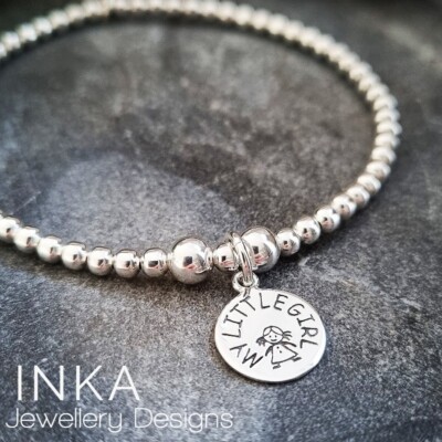 925 Sterling Silber Armband My Little Girl Charm Perlen Stretch Stacker von INKA