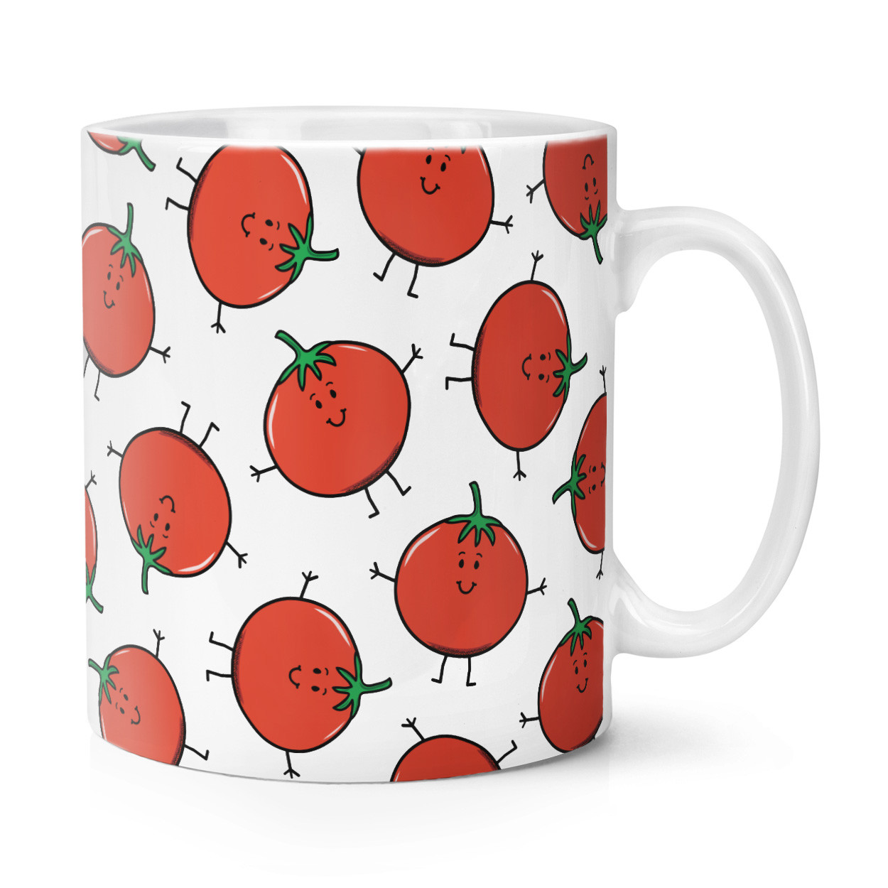 Tomato Cartoon Pattern 10oz Mug Cup - Funny Fruit Vegatable Vegan Healthy