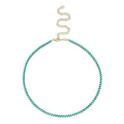 14K Gelbgold Türkis Tennis Halskette 14,10 ctw Rundschliff