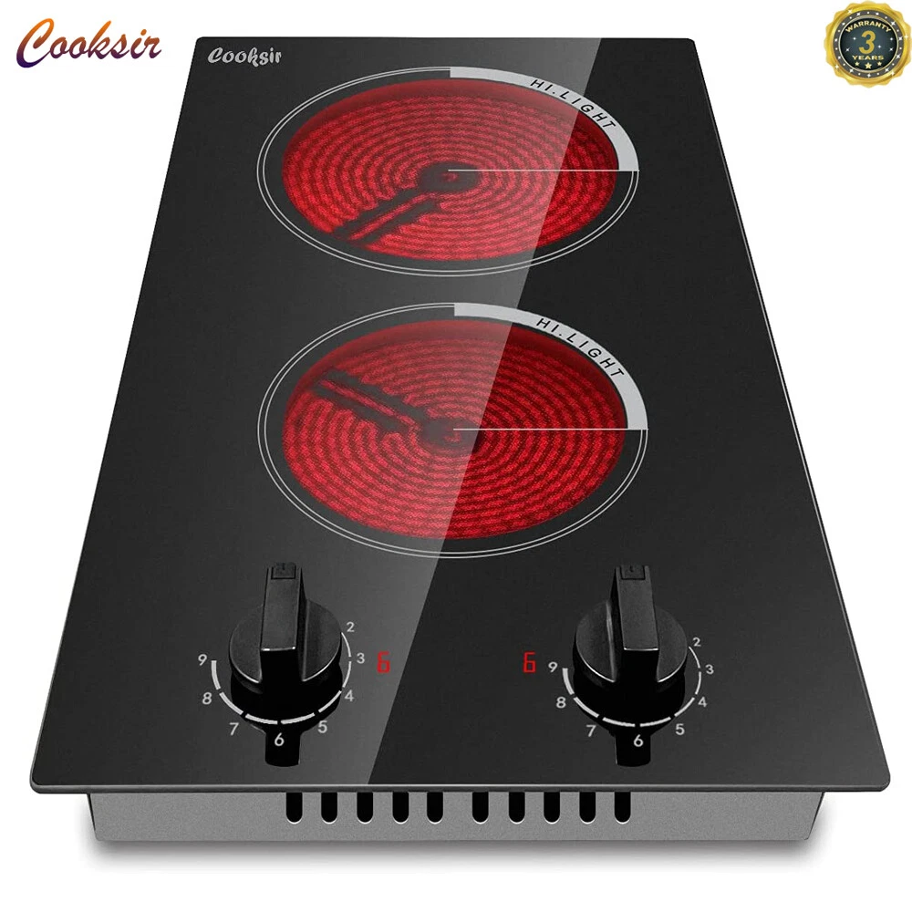 Cooksir 2 Burners Ceramic Cooktop 12 Built-in Electric Stove Top with Knob