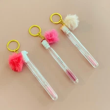 3 for $10 Tube Eyelash Brush/Spoolie with Furball & Gold Keychain | Mascara Wand
