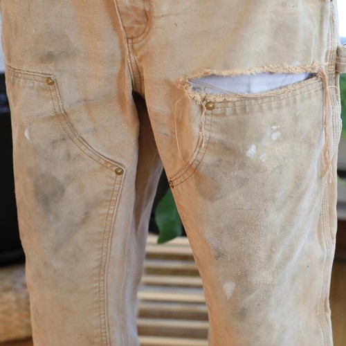 Carhartt Double Knee Tan Pants Trashed Distressed Trashed Work Wear Pants, 33x29 - Picture 5 of 7