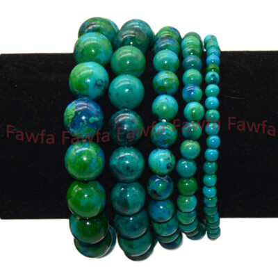 4/6/8/10/12mm Green Azurite Chrysocolla Round Gems Beads Elastic Bracelets 7.5''
