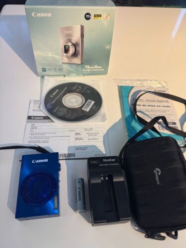 Canon IXUS 500 HS Elph 520 HS Digital Camera Blue *Bundle* TESTED EXCELLENT