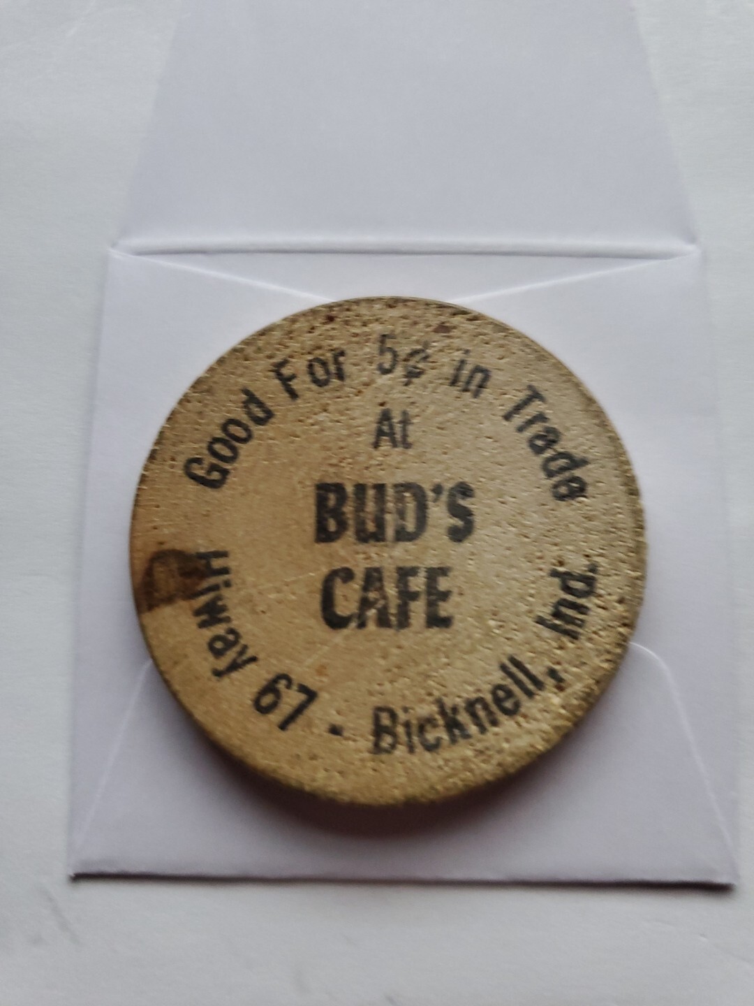 Bud's Cafe Bicknell Indiana Wooden Nickel / Token 291 eBay