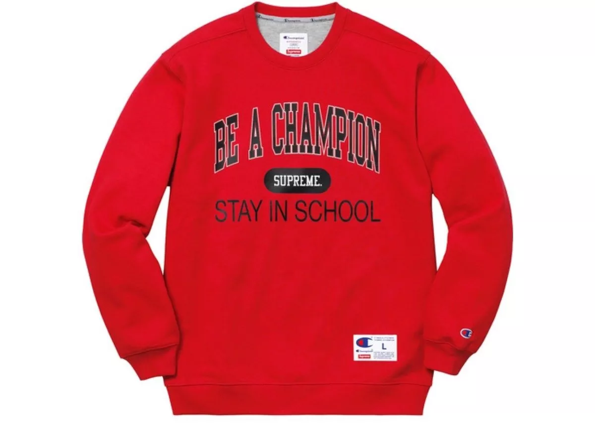 Supreme Champion Men's XL crewneck sweatshirt Stay In School red extra  large