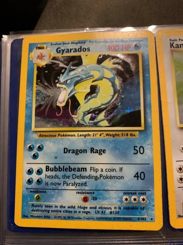 GYARADOS HOLO Pokemon Card - 1995 Base Set Unlimited - #6/102 - Shadow 