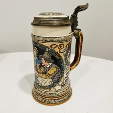 METTLACH 1/2 LITER BEER STEIN #2716 WAITRESS SERVING DINNER 1905