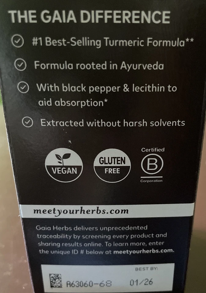 Gaia Herbs Cúrcuma Suprema Extra Fuerza - 60 Cápsulas Exp:01/2026 Foto 4 de 4