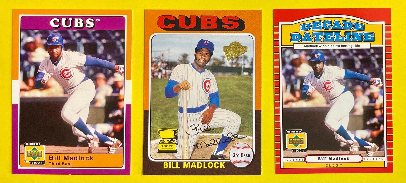 BILL MADLOCK, CHICAGO CUBS 3-Card Lot, 4x NL Batting Champ, 3x All-Star