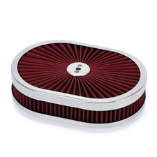 Red 12x2 For Chevy Ford Oval Super Flow Thru Air Cleaner Washable Sbc Bbc