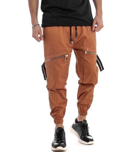 Pantalone Uomo Cargo Cavallo Basso Mattone Tinta Unita Elastico GIOSAL |  eBay