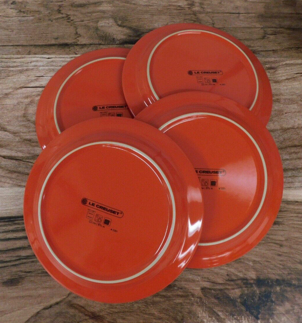 Le Creuset Stoneware 8.5-Inch Salad Plates Set of 4, Cerise Red - NEW