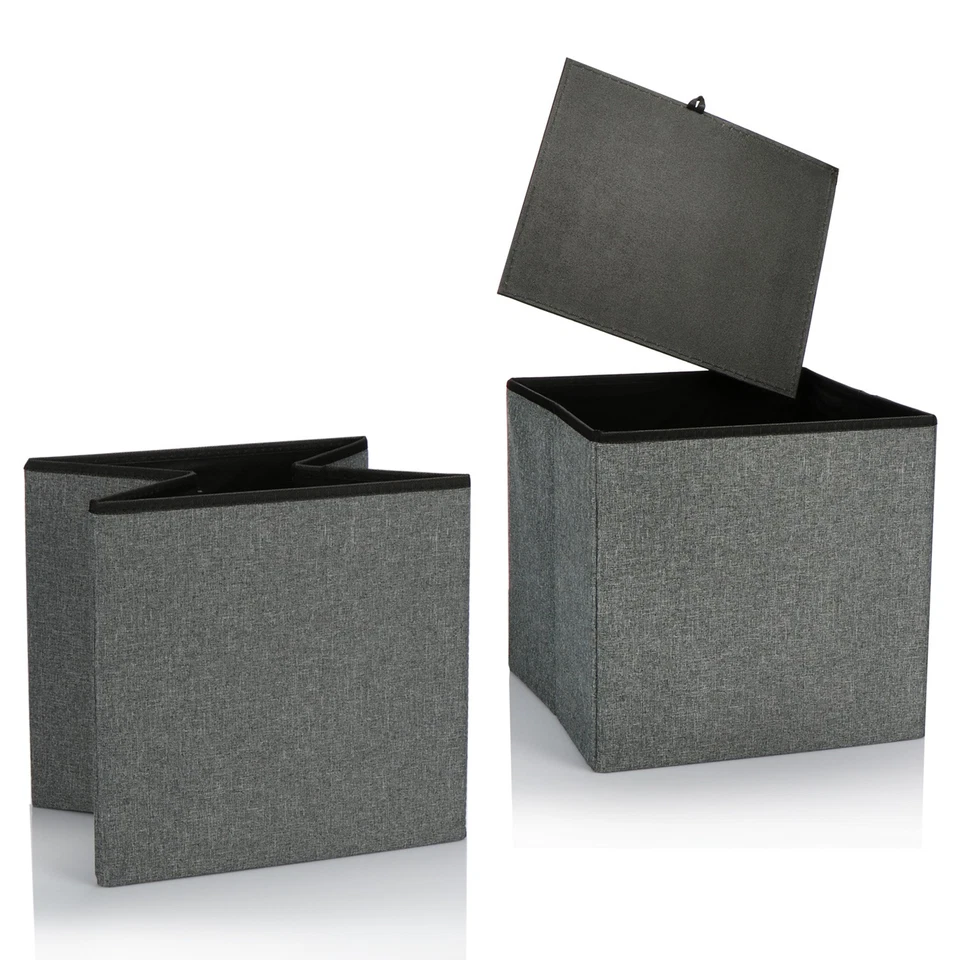 2x Faltbarer Hocker, Sitzhocker mit Stauraum, Aufbewahrungsbox, 40 L - Bild 4 von 4