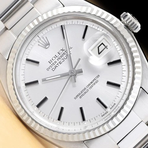 ROLEX DATEJUST 1601 18K WHITE GOLD STAINLESS STEEL SILVER DIAL OYSTER BAND WATCH