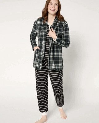 MUK LUKS Dream Cloud Pajama & Microfleece Cardigan Set Black 1X
