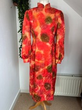 VINTAGE MELANIE BAKER DRESS 1970'S HIGH NECK PUFFED SLEEVES GORGEOUS PRINT 10