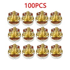 FLEOR 100PCS B500K 18mm Copper Long Shaft Guitar Bass Potentiometers Pots Golden