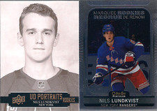 NEW YORK Rangers Nils Lundkvist 2 Card OPC Platinum Marquee Rookie & Portraits. rookie card picture