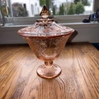 Vintage Federal Sharon Cabbage Rose Lidded Candy Dish Pink Depression Glass.