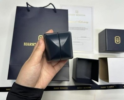 Harry Winston Ring case Jewelry Navy Leather empty case Gift Box (Usa FAST Ship.