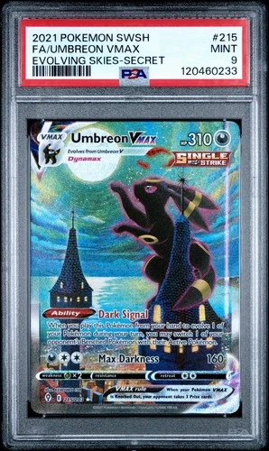 2021 POKEMON SWORD & SHIELD EVOLVING SKIES #215 FA/UMBREON VMAX SECRE PSA 9