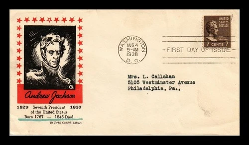 DR JIM STAMPS US COVER ANDREW JACKSON PRESIDENTIAL FDC SCOTT 812 TORKEL GUNDEL