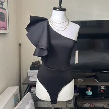 Win Win scuba ruffle one shoulder top black LARGE NWT $32