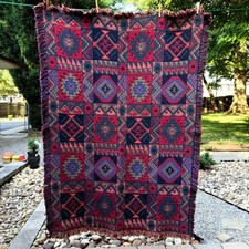 Vintage Goodwin Weavers Throw Southwestern Aztec Geometric Cotton Blanket Thick