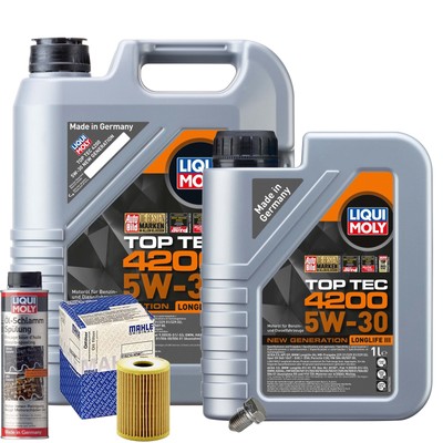 Motoröl 5W30 LIQUI MOLY 6L+MAHLE Ölfilter+Ölschlammspülung+Ölablassschraube