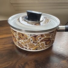 Vtg Fancipans Brown Floral 7.5" Saucepan Lid White Interior 1970s Sauce Pan