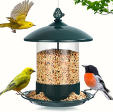 Metal Bird Feeder Hanging Outdoor Weather Resistant 360  Tray Wild Bird Green