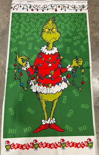 RK Grinch Merry Christmas Tree with lights 100% cotton fabric panel approx 24x44