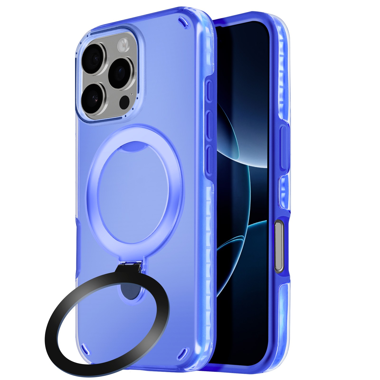 Coque de Protection iPhone 16 Pro Bleue - Housse Antichoc Robuste avec Support Béquille