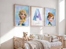 Personalised Frozen Wall Art Prints, Girls Room Decor, Nursery Wall Art Set