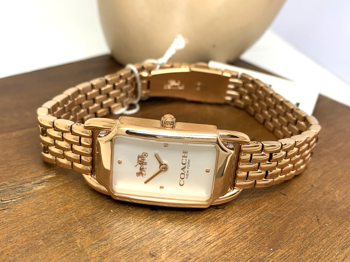 Coach New York Silver Dial Rose Gold Stainless Steel Strap 