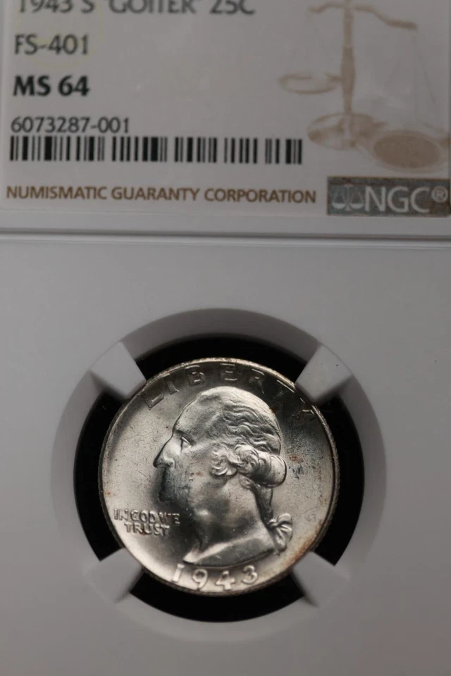 1943 S "Goiter" Washington Quarter NGC MS64 FS-401 - *DoubleJCoins* 6009-10 - Image 2 of 4