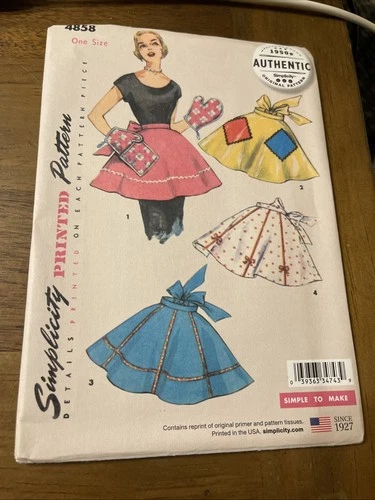 Simplicity Pattern 4858 ~ 1950s Vintage Style ~ One Yard Aprons & Oven Mitt