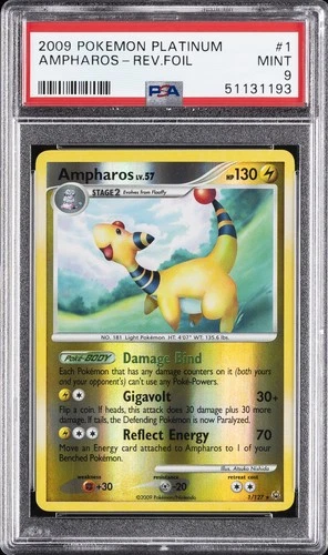 2009 POKEMON PLATINUM #1 AMPHAROS-REVERSE FOIL PSA 9